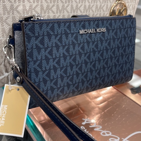 Michael Kors Jet Set Travel Large Double-Zip Wristlet-Wallet-PhoneHolder Admiral - Picture 2 of 16